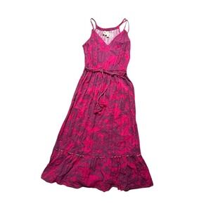 Anthropologie SATURDAY SUNDAY Tiered Fuchsia Floral Maxi Dress Tie Waist Small